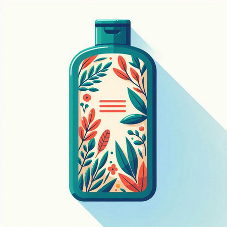 Cosmetic bottle with floral pattern. Vector illustration in flat style.のイラスト素材