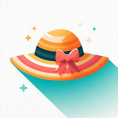 Summer hat with a bow. Vector illustration in flat style on white background.のイラスト素材