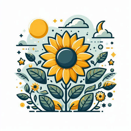 Vector illustration of sunflower and sunflowers. Floral background.のイラスト素材