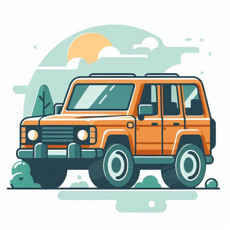 Off-road vehicle on the road. Vector illustration in flat styleのイラスト素材