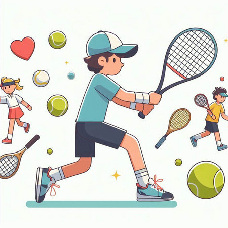 Tennis player vector illustration. Cartoon flat tennis player. Sport activity.のイラスト素材