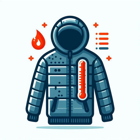 Winter jacket with a thermometer. Vector illustration in flat style.のイラスト素材