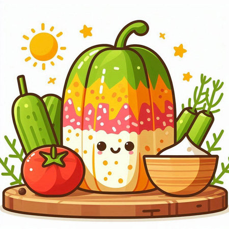 Illustration of a Cucumber and Tomato Mascot Characterのイラスト素材