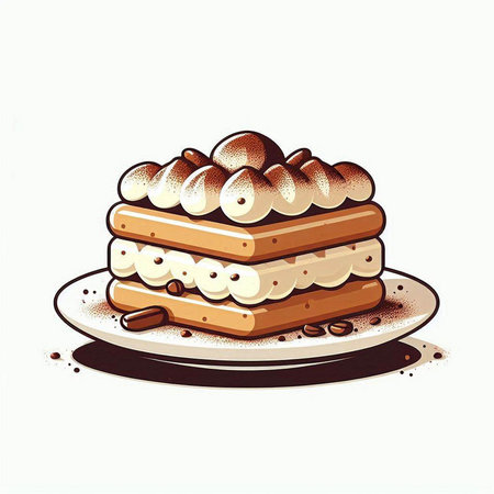 Tiramisu cake, hand drawn vector illustration on white backgroundのイラスト素材
