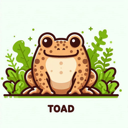 Tad. Cute cartoon frog sitting in the grass. Vector illustration.のイラスト素材