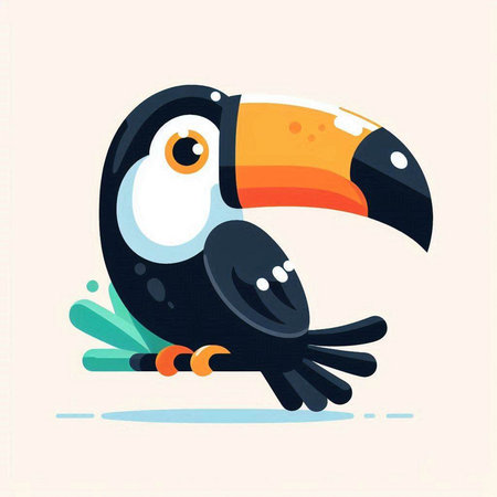 Cute cartoon toucan with big eyes. Vector illustration in flat style.のイラスト素材