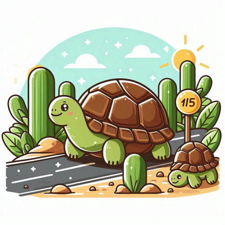 Illustration of a Tortoise in the Desert on a White Backgroundのイラスト素材