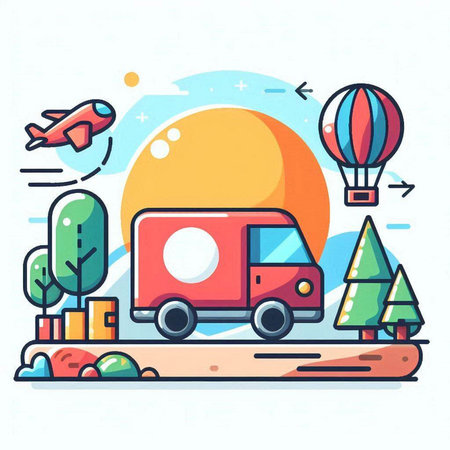 Vacation and travel concept. Colorful flat vector illustration.のイラスト素材