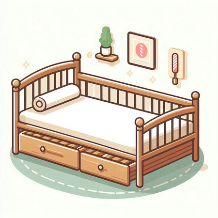 Illustration of a wooden bed in a flat style. Vector illustrationのイラスト素材