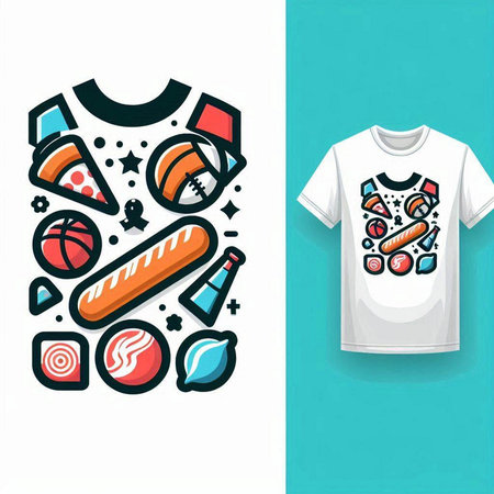 T-shirt design template with sport icons. Vector Illustration.のイラスト素材