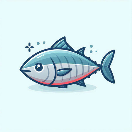 Vector illustration of a cute cartoon tuna fish. Cute sea animal.のイラスト素材