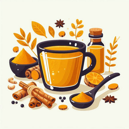 Cup of ginger tea with spices and herbs. Vector illustration.のイラスト素材