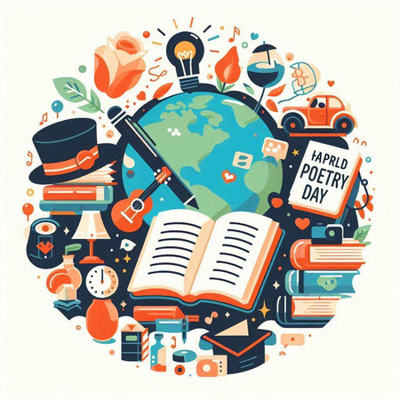 Vector illustration of World Book Day. Flat design style with hand drawn icons.のイラスト素材