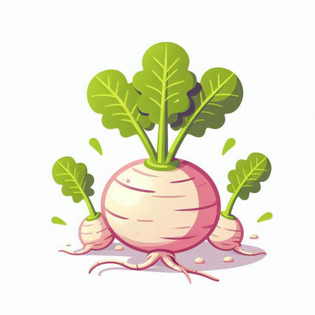 Illustration of a fresh turnip with leaves on a white backgroundのイラスト素材
