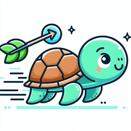 Vector cartoon illustration of cute turtle. Isolated on white background.のイラスト素材