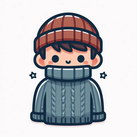 Cute boy wearing winter clothes. Vector illustration isolated on white background.のイラスト素材