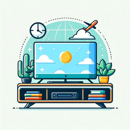 TV on the wall. Flat style vector illustration. Modern flat design.のイラスト素材