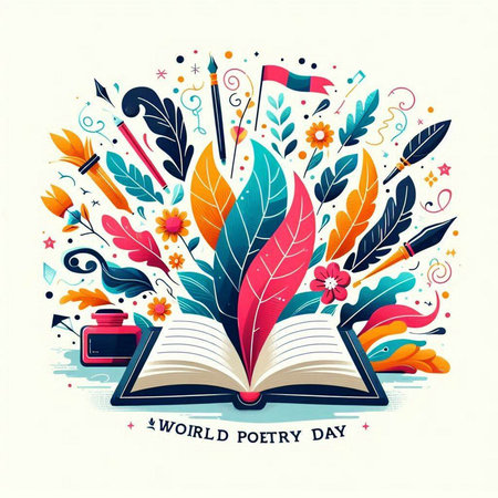 World Book Day. Vector Illustration of Book with Feathers and Flowersのイラスト素材