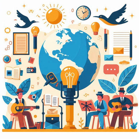 Traveling around the world concept in flat design. Vector illustration.のイラスト素材