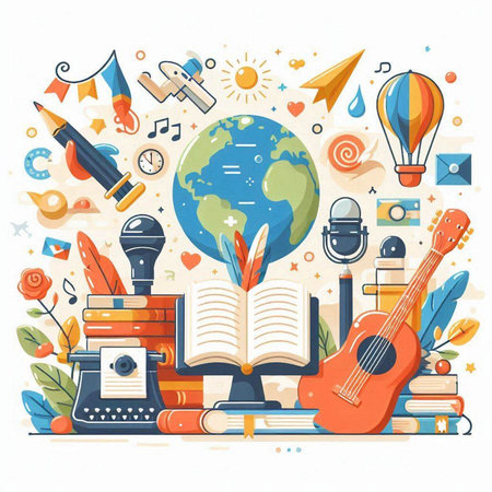 Flat design vector illustration concept of education, school, university, college, college, university, university, library, university, college, university.のイラスト素材