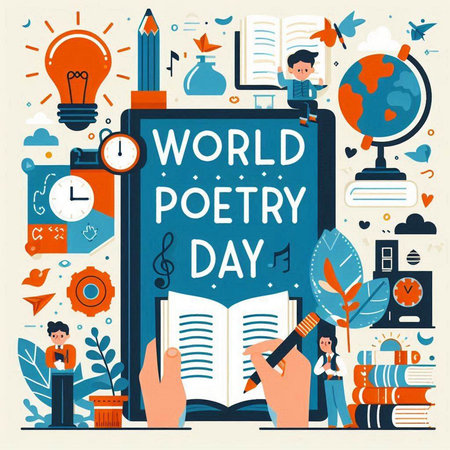 World poetry day. Flat design vector illustration concept for banner, website, landing page, mobile app.のイラスト素材