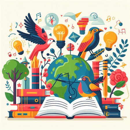 Flat design vector illustration concept of education, knowledge and wisdom.のイラスト素材