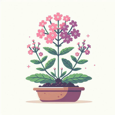 Flowers in pot. Vector illustration in flat style. Hand drawn.のイラスト素材