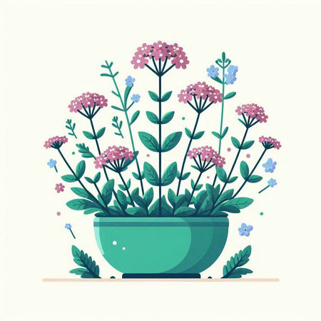 Flower pot with wildflowers. Vector illustration in flat styleのイラスト素材