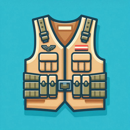 Vintage Army Bulletproof Vest, Life Jacket Vector Illustration.のイラスト素材