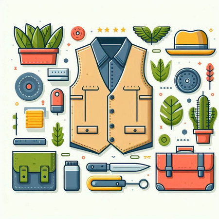Flat line icons set of men clothing and accessories. Vector illustrationのイラスト素材