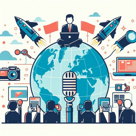 Concept of global communication and networking. Vector illustration in flat styleのイラスト素材