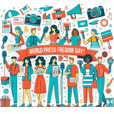 World Press Freedom Day. Vector illustration with hand drawn doodle elements.のイラスト素材