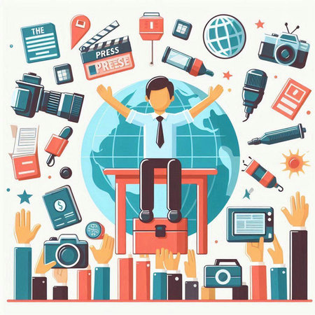 Flat design modern vector illustration concept of digital technology and communication. Icons of people working around the world.のイラスト素材