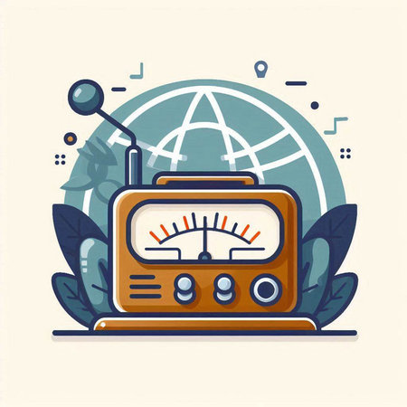 Retro radio and globe. Vector illustration in flat design style.のイラスト素材