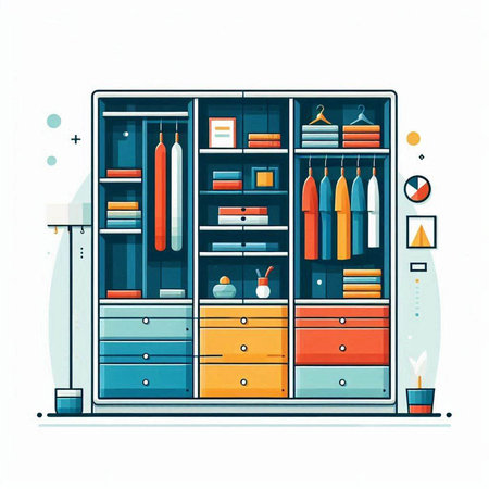 Interior design of modern wardrobe. Vector illustration in flat style.のイラスト素材