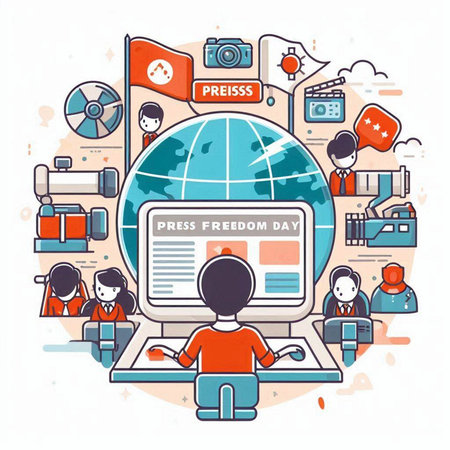 Online news concept. Vector illustration in line art style. Internet communication.のイラスト素材