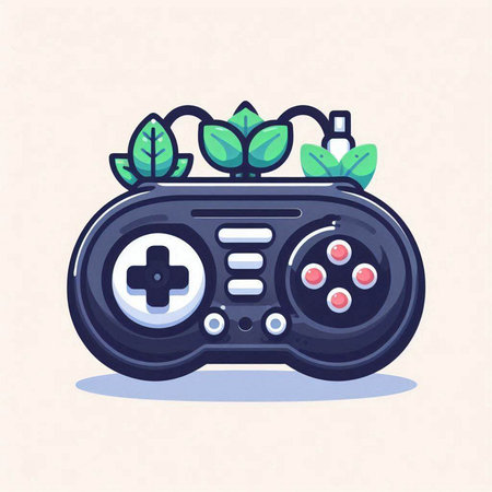 Gamepad with green leaves on a light background. Vector illustration.のイラスト素材