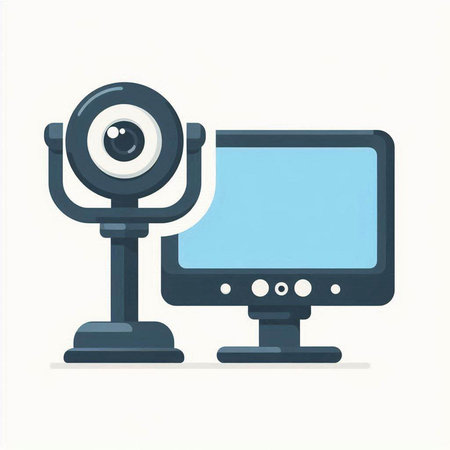 Computer monitor and web camera icon. Vector illustration in flat style.のイラスト素材