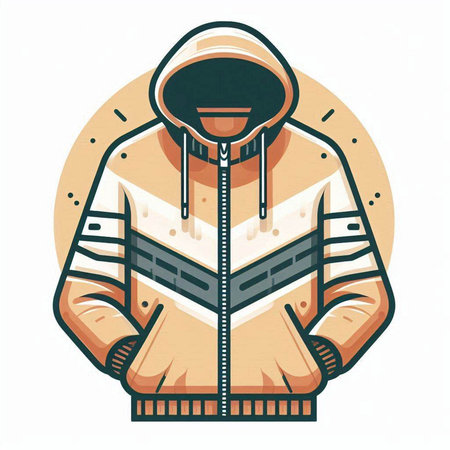Vector illustration of a winter jacket with hood, isolated on white backgroundのイラスト素材