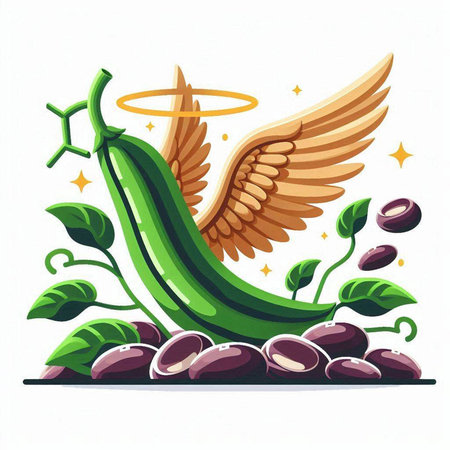 Illustration of a green cucumber with a golden angel's wingsのイラスト素材