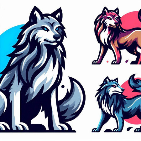 Cute wolfs set. Vector illustration. Isolated on white background.のイラスト素材