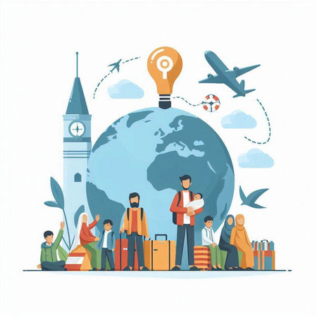 Traveling around the world concept. Flat design style vector illustration.のイラスト素材