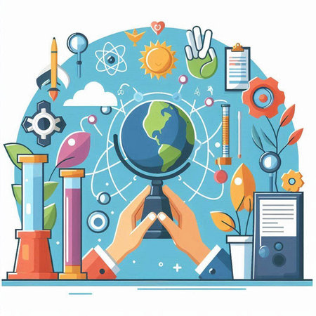 Flat design modern vector illustration concept of education, science, research and development.のイラスト素材