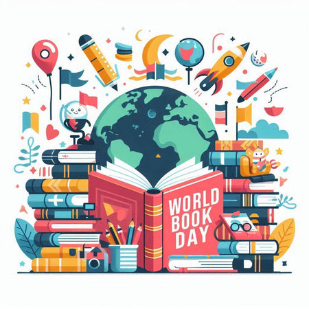 Vector illustration of World Book Day. Colorful flat design style.のイラスト素材