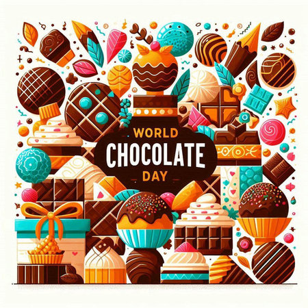 Chocolate sweets and candies poster. Vector illustration in flat styleのイラスト素材