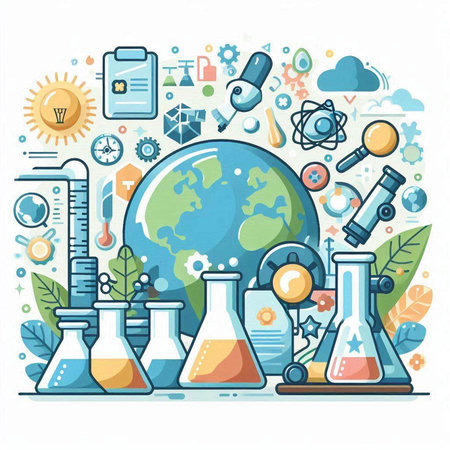 Science and technology concept. Vector illustration of science and technology icons.のイラスト素材