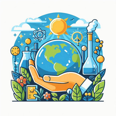 Vector illustration of hand holding Earth globe on white background. Ecology concept.のイラスト素材