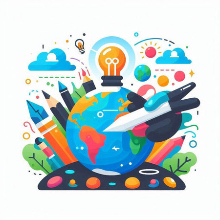 Flat design modern vector illustration concept of creative thinking, imagination, inspiration, brainstorming, brainstorming.のイラスト素材