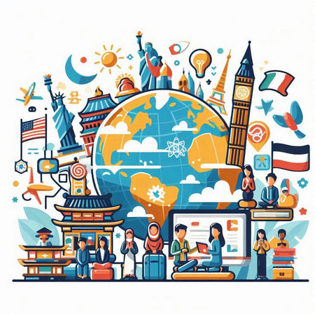 Travel around the world concept. Vector illustration in flat cartoon style.のイラスト素材