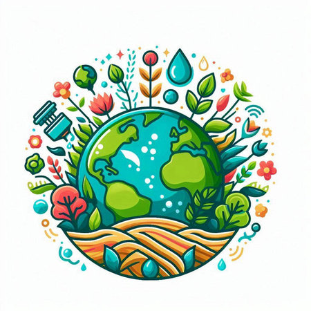Ecology concept. Vector illustration of Earth planet with floral elements.のイラスト素材